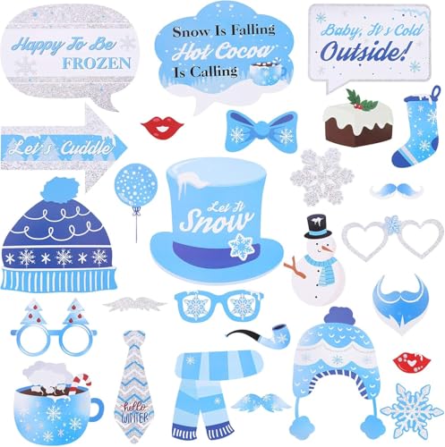 27 Pieces Snowflake Photo Booth Props Kit, Holiday and Winter Wonderland Party Decorations for Winter/Wedding/Christmas/Ho...