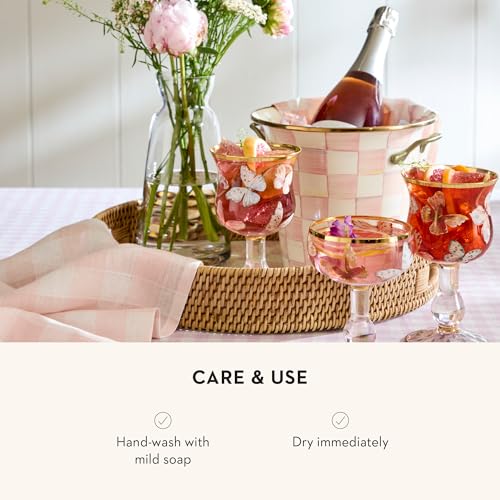 MACKENZIE-CHILDS Wine Cooler, Champagne and Wine Bucket, Ice Bucket, Pink-and-White Rosy Check