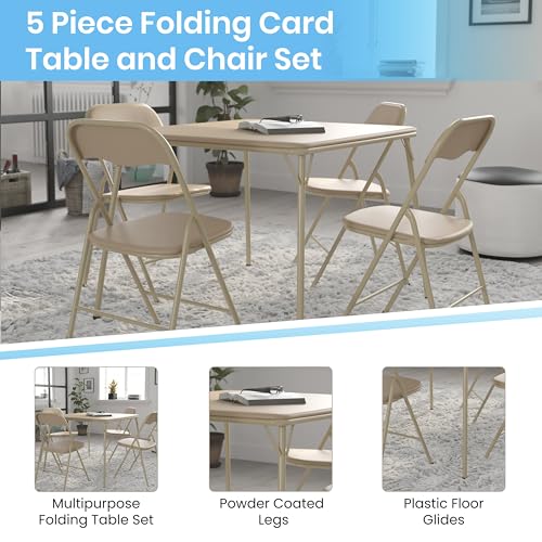 EMMA + OLIVER 5-Piece Multipurpose Folding Card Table and Chairs Set for 4 Players, Padded Top Portable Square Folding Tab...