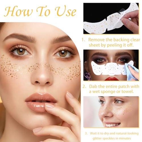LXUEJIE 10 PCS Gold Face Glitter Makeup Speckles, Glow Up Makeup Patches Face Tattoo Glitter Speckles Patches Cosmetic Gli...