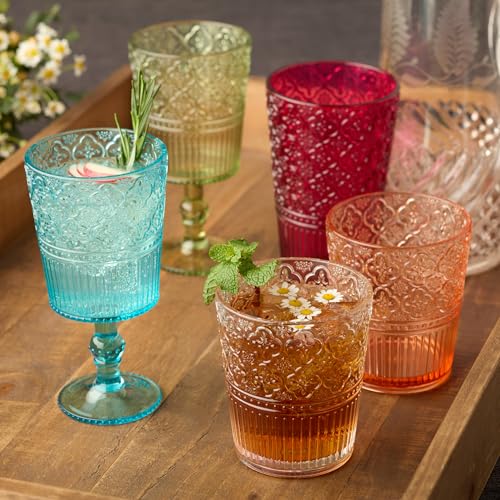 Certified International Victoria Green Set of 6 Premium Acrylic DOF Glass 16 oz – Unbreakable Drinkware with Elegant Embos...