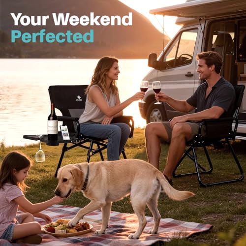 JKLESA Heavy-Duty Camping Director’s Chair with Side Table, 400lb Capacity, 600D Oxford, Quick Setup, Smart Storage & Ergo...