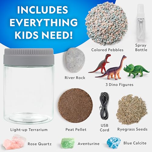 National Geographic Dinosaur Terrarium Kit for Kids – Multicolor Light-Up Terrarium, Build a Dino Habitat with Real Plants...