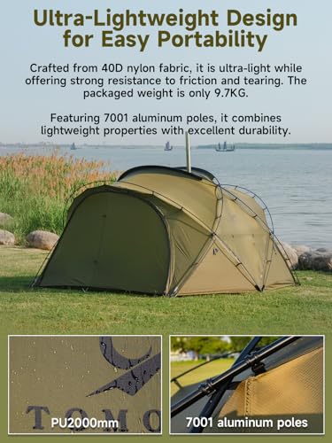 MC TOMOUNT 2~3 Person Camping Tent with Stove Jack - 4 Season Dome Shelter Tent, 40D Nylon, Ultralight Aluminum Poles, Dou...