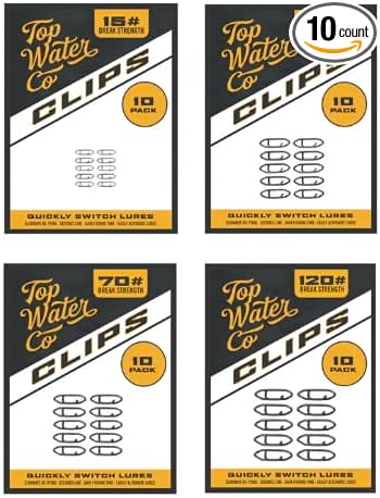 Top Water Co. Speed Clips Super Sample Pack – Fast Lure Change Fishing Snap Clips – Mini 15lb, Small 45lb, Medium 70lb & L...