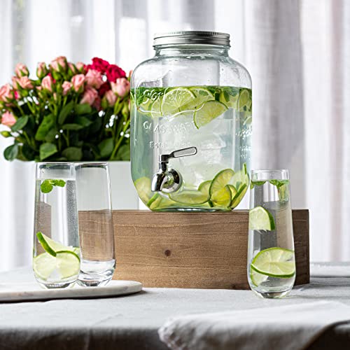 Le’raze 1 Gallon Glass Water Dispenser with Stainless Steel Spigot + Marker & Chalkboard, & Ice Cylinder - 100% Leakproof ...