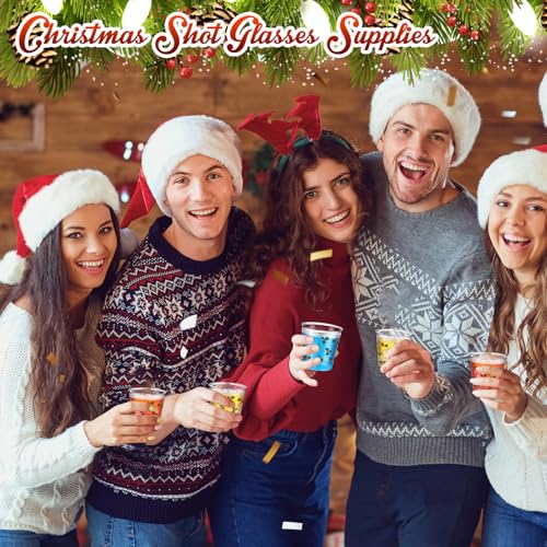 Nuogo 100 Pcs Disposable Christmas Glasses, 2.87oz Plastic Clear Holiday Glasses Mini Cups for Christmas New Year Party Gi...