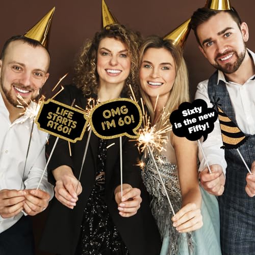Adult 60th Birthday Photo Booth Props(41Pcs) for Her Him Cheers to 60 Years Birthday Party, Gold and Red Decorations, 60th...