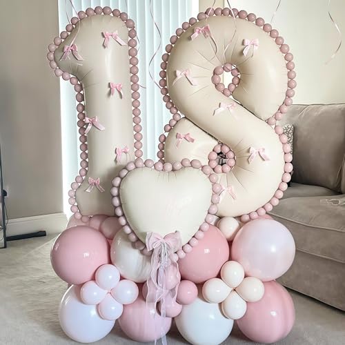 40 Inch Beige Number 1 Balloon for 1st Birthday Decoration, Large Self Inflating Cream Foil Number Balloons 0-9 for Boys G...