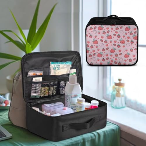 Rnyleeg Pink First Aid Kit for Home Strawberry Medical Kit for College Dorm Cute First Aid Kit Bag Empty Portable Medicine...