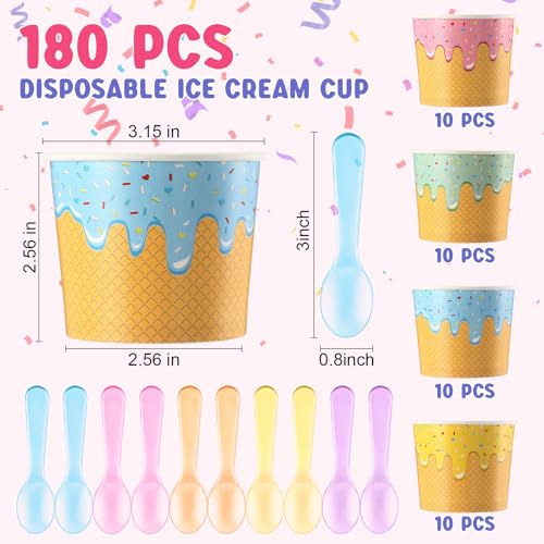 Ninehaoou 80 Pack 6 oz Ice Cream Cups with Spoons Paper Dessert Cups Colorful Sundae Bowls Disposable Ice Cream Containers...