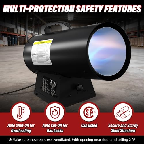 Baotree 60,000 BTU Forced Air Propane Heater, 10 ft Hose with Regulator Included,Portable Space Heater for Garage, Adjusta...
