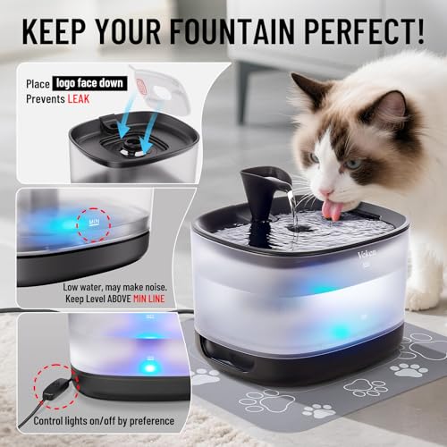 Veken Cat Water Fountain with Detachable Tank, Easy to Clean & Assemble, 84oz/2.5L Pet Drinking Dispenser with Quiet Opera...