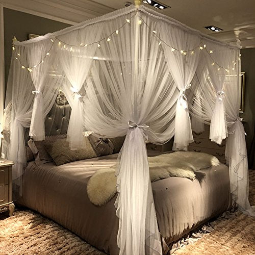 Joyreap 4 Corners Post Canopy Bed Curtain for Girls & Adults - Royal Luxurious Cozy Drapes - Cute Princess Bedroom Decorat...