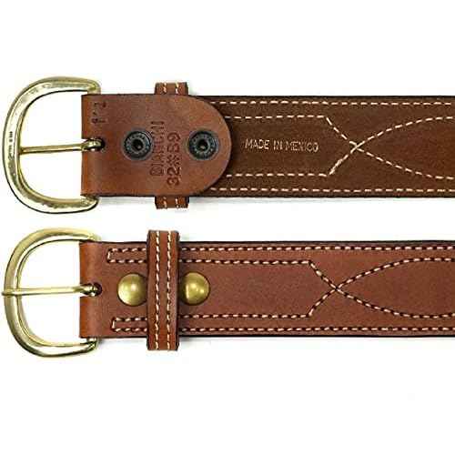 BIANCHI B9 Reversible Fancy Stitched Belt, Fits 1.75'' (45mm) Belt Loops, Plain Tan, Brass Buckle