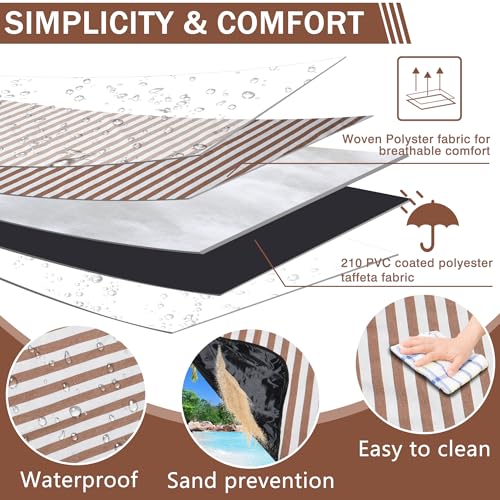 Striped Picnic Blanket Waterproof & Sand Proof, 5-Layer Beach Blanket Portable with Carry Strap, Extra Large Foldable Picn...