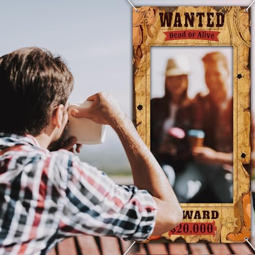 Funrous Wanted Poster Photo Prop Western Photo Booth Prop Large Selfie Frame Poster Fabric Banner Backdrop Wanted Sign for...