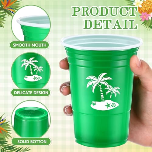 Domensi 120 Pcs Hawaiian Luau Party Plastic Cups 16 oz Summer Beach Tropical Plastic Disposable Cup Hot Cold Drink Wine Co...