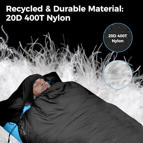 ATEPA Down Sleeping Bag for Adults, Recycled Ultralight 35°F 40°F 45°F 50°F 650FP / 700FP 3 Season Compact Sleeping Bags w...