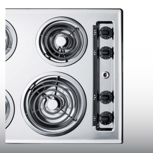 Summit 24" 4 Burner Electric Cooktop. 230 Volt Coil Electric Cooktop, Stainless Steel Look- ZEL03
