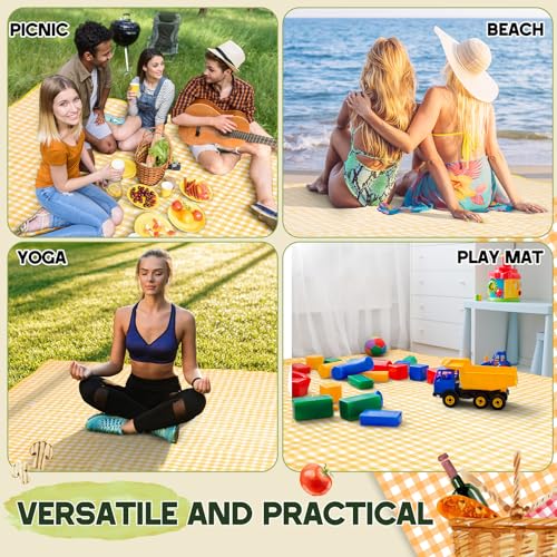 FuWeave 4 Pcs Disposable Outdoor Picnic Blanket 80 x 80 Inch Foldable Picnic Mats Non Woven Gingham Camping Blankets for B...