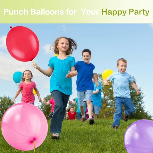 30pcs Punch Balloons for Kids, Thickened Neon Punching Balloon, Large Heavy Duty Balloons with Rubber Band Handle for Birt...