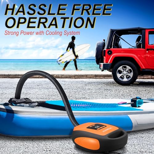 kosmegal Paddle Board Pump Electric Portable, SUP Pump for Paddleboard, 20PSI Air Compressor with Auto-Off, Deflation Func...