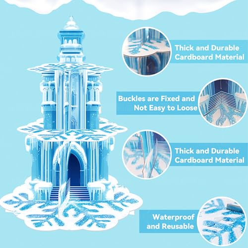 Frozen Birthday Party Decorations, 3-Tier Frozen Cupcake Stand with Snowflakes and Ice Castle Design for Winter Wonderland...