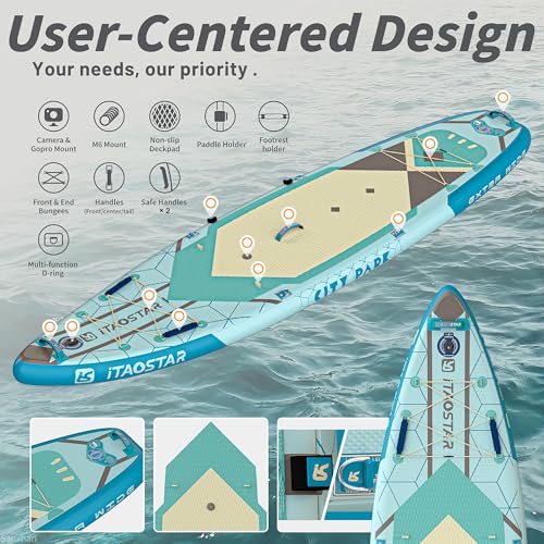 iTAOSTAR City Park 12'×35" Extra Wide Paddle Board with Seat, One-Stop Premium SUP Board Gears, Tailored 5 Fins, Stable In...