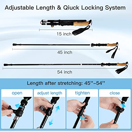 Night Cat Trekking Poles Hiking - Walking Sticks 2 Packs Aluminum 7075 Lightweight Foldable Collapsible Adjustable Extenda...