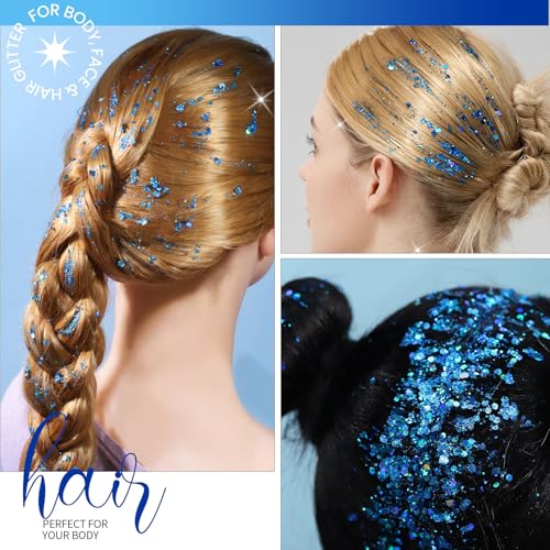 Teenitor Face Glitter, 2pcs Blue Body Glitter Gel, 20g/0.7oz Makeup Glitter for Face, Body, Eye, Hair Glitter Gel, Blue Gl...