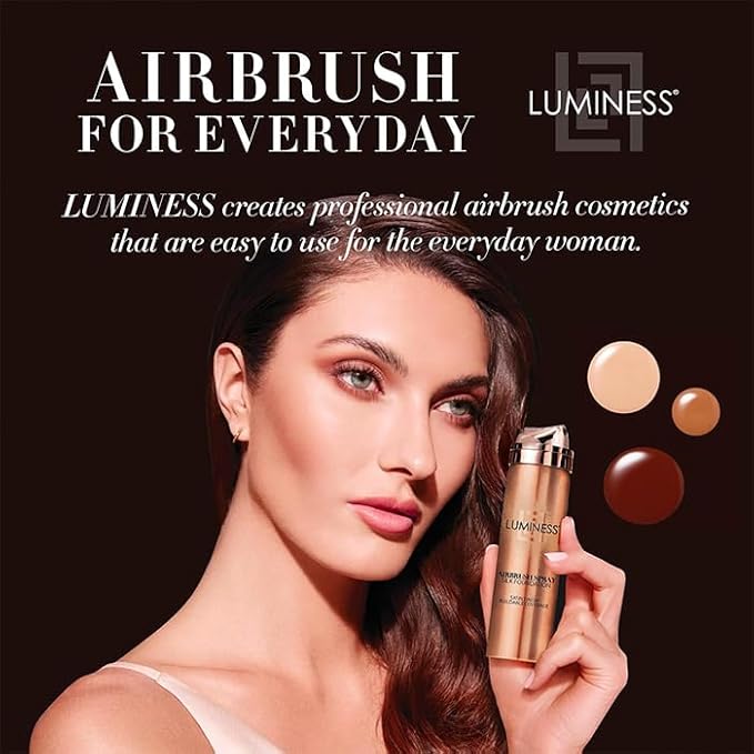 LUMINESS Airbrush Spray Silk Foundation Starter Kit - Tan - Foundation, Primer & Dual-Sided Angled Buffing Brush - Medium, Buildable Coverage, Anti-Aging Formula Hydrates & Moisturizes