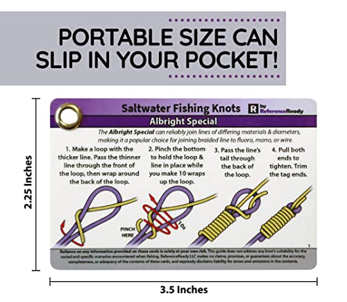 ReferenceReady Saltwater Fishing Knot Cards - Waterproof Pocket Guide to 15 Big Game Fishing Knots | Includes Portable Boo...