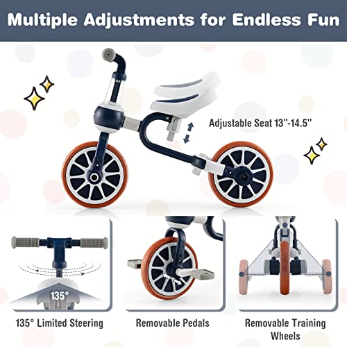 BABY JOY 4 in 1 Tricycle for Toddlers, Kids Trike Baby Balance Bike w/Adjustable Seat, Pedals & Wheels, Boy Girl Ride-on Toy