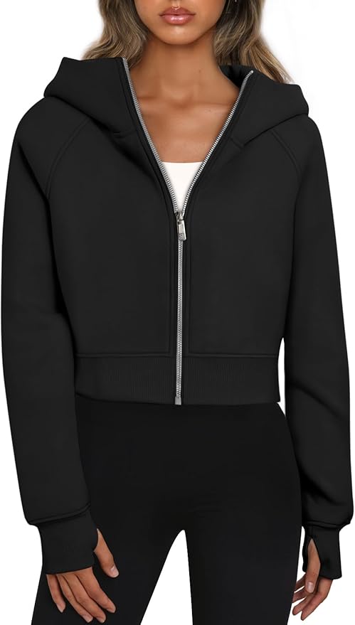 Trendy Queen Womens Zip Up Hoodies Jackets Cropped Sweatshirts Fleece Fall Outfits Casual Comfy Y2k Tops Winter Clothes 2026