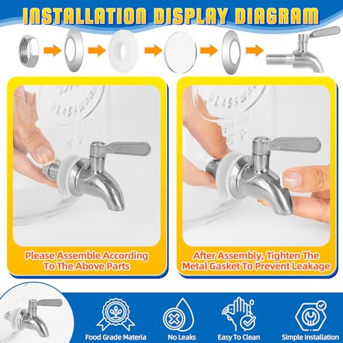 ACDRIME Drink Dispenser & Glass Water Dispenser, 2 Pack 1 Gallon Beverage Dispenser with Stand,with Ice Core,Stainless Ste...