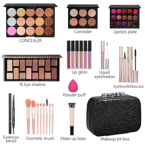 Makeup Kit For Girls Gift, Make up Kit For Women Full Kit Includes Sponge Eyeshadow Liquid Lipstick Concealer Eyeliner Eye...