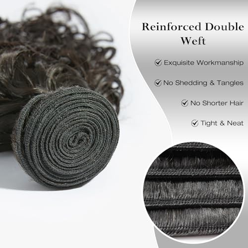 ASHINE Human Hair Bundle Deep Curly Water Wave, Unprocessed Cambodian Raw Hair 22 Inch, Flip Over Quick Weave Wet and Wave Bundles for Women Natural Black