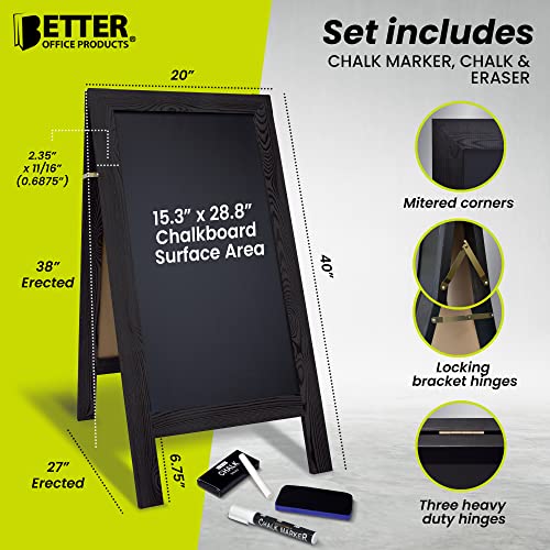 Better Office Products Magnetic A-Frame Chalkboard Sign, Extra Large 20" x 40", Standing Chalkboard Easel, with Chalk Mark...