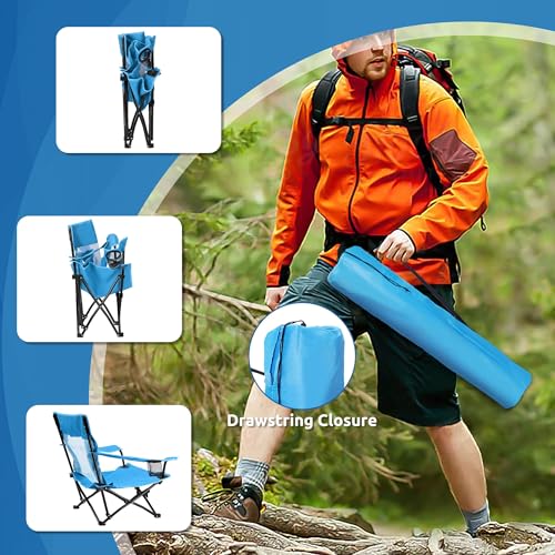 HaSteeL Folding Beach Chair Set of 2, Foldable Blue Camping Chairs for Outside, Low Beach Chair Portable for Adults Fishin...