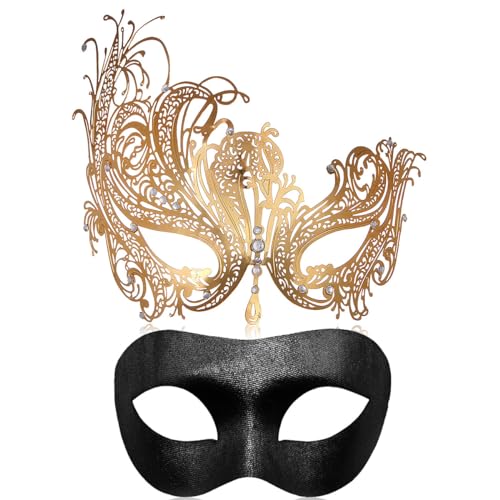 Couple Masquerade Mask for Women Men Laser Cut Metal Mask Venetian Mask for Party Ball