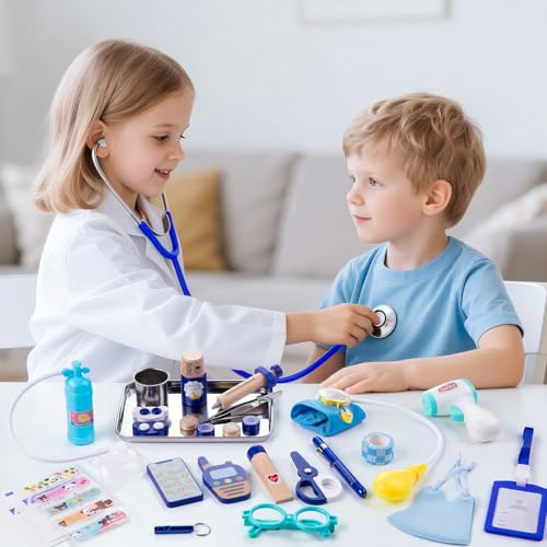 EFO SHM Doctor Kit for Kids, 35 Pcs Kids Doctor Kit for Toddlers 3-5 with Medical Storage Bag & Real Stethoscope, Pretend ...