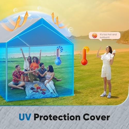 Quictent Carport Replacement Tarp Canopy Top Cover with Bungees Balls, for 10x20 ft Garage Party Tent Shelter - Gray, One ...