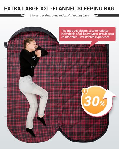 KingCamp Sleeping Bag for Adults, Cold Weather & Warm Extra Wide Big & Tall XL Portable Waterproof Flannel Sleeping Bags, ...