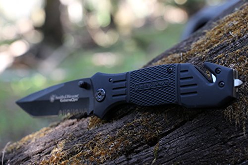 Smith & Wesson SWFR2S 8in High Carbon S.S. Folding Knife with 3.3in Tanto Point Serrated Blade and Aluminum Handle for Out...