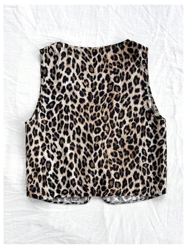 WDIRARA Women's Leopard Print Bow Tie Front Vest Sleeveless V Neck Crop Tank Top