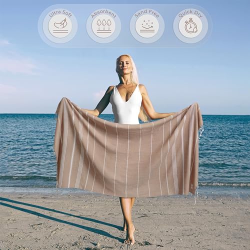 Ossano Turkish Beach Towel Absorbent & Quick Dry Oversized (39" x 71") - Decorative, Versatile and Functional as Yoga Mat,...