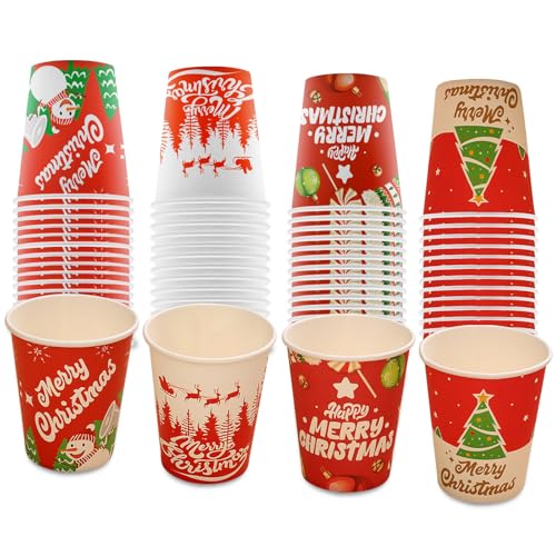 ZynoQuark 64 PACK Christmas Cups Disposable, 9 oz Paper Cups Holiday Winter Style Designs for Hot Chocolate Coffee & Tea, ...