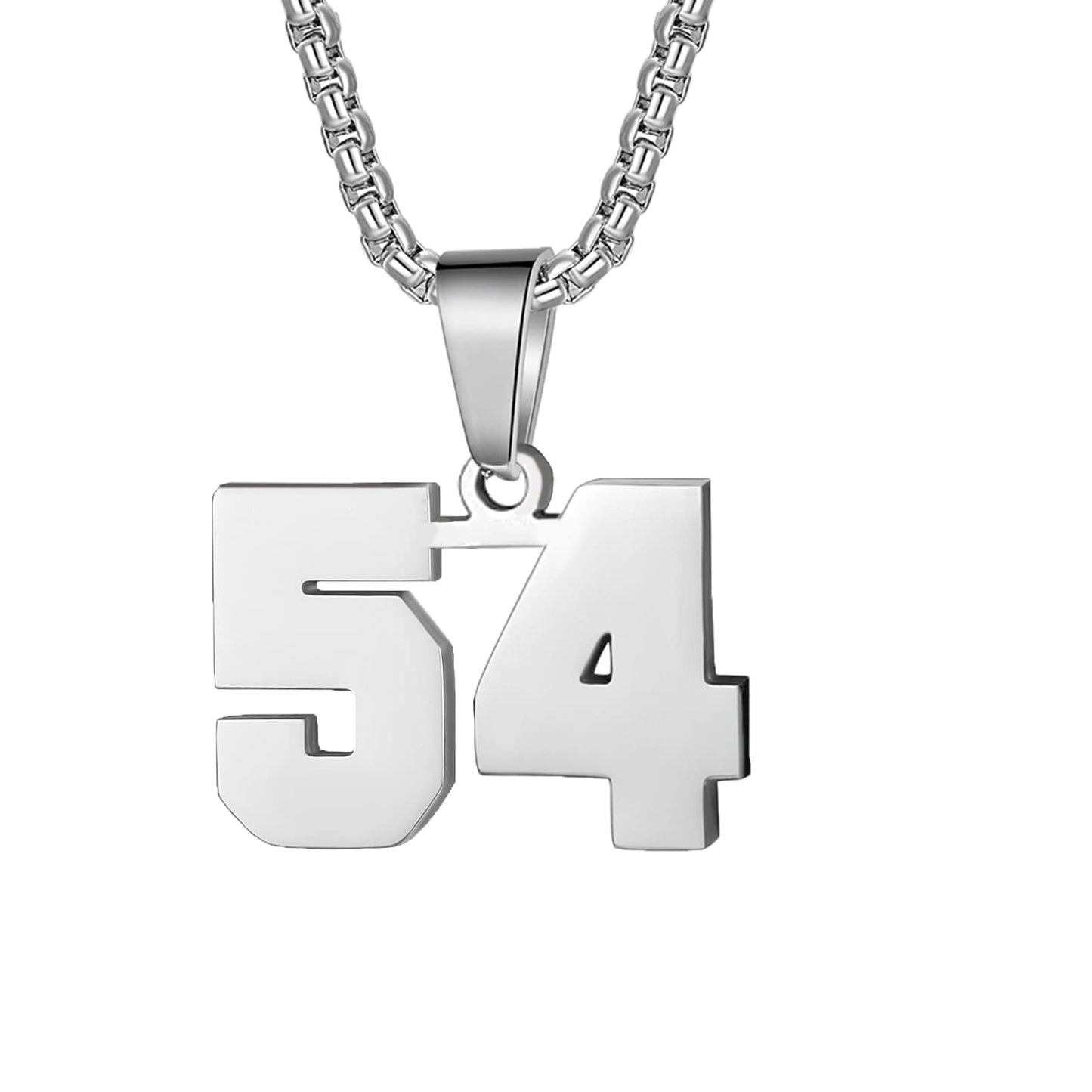 Number Necklaces Personalized Necklaces Silver Initial Number Pendant Stainless Steel Chain Movement Necklaces for Men Women (54