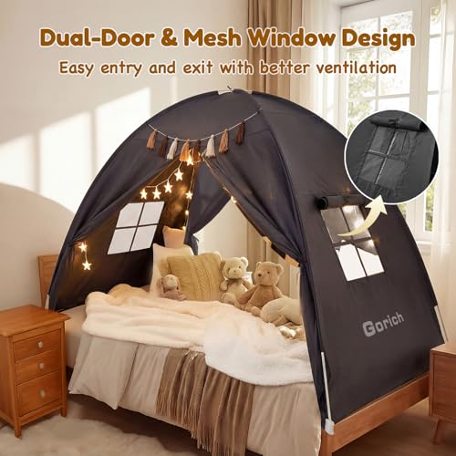Gorich Twin Bed Tent for Kids, Indoor Privacy Toddler Sleeping Canopy with Mesh Window, Fits Bunk or Floor Bed, Include St...